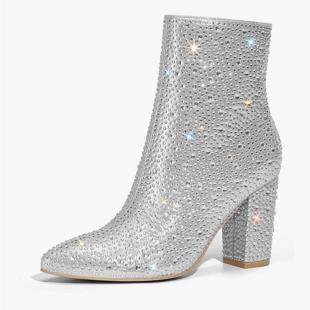 Rollda Rhinestone Silver Ankle Booties